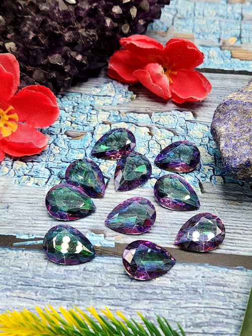 Mystic Quartz Faceted Tear-Drop Loose Gemstone with Bright Flashes - Enigmatic Elegance - Lot of 10 units