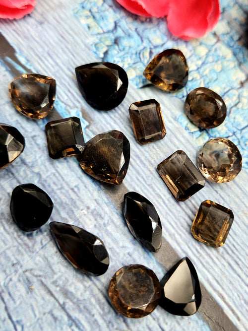 Smokey Quartz Faceted Loose Gemstones in Mixed Shape - Earthy Elegance - Lot of 16 units