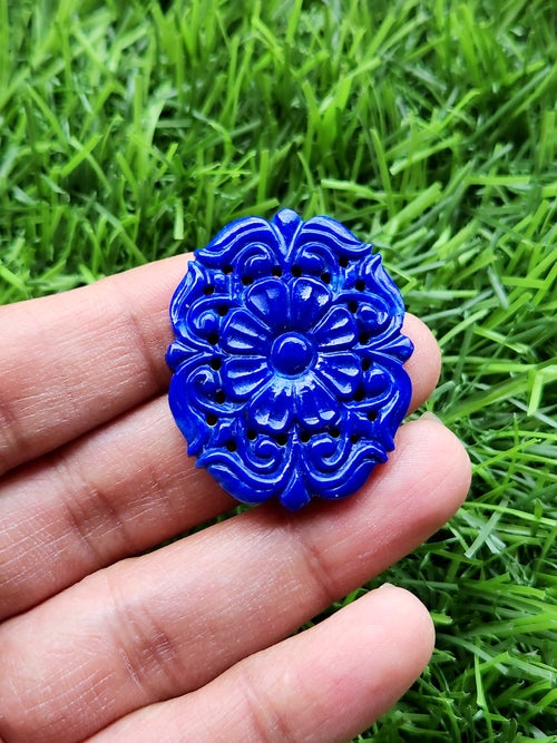 Lapis Lazuli Pendant Carving in Mughal Floral Design - Eternal Elegance | Gemstone Necklace | Birthday Gift | Valentine gift | Mother's Day gift