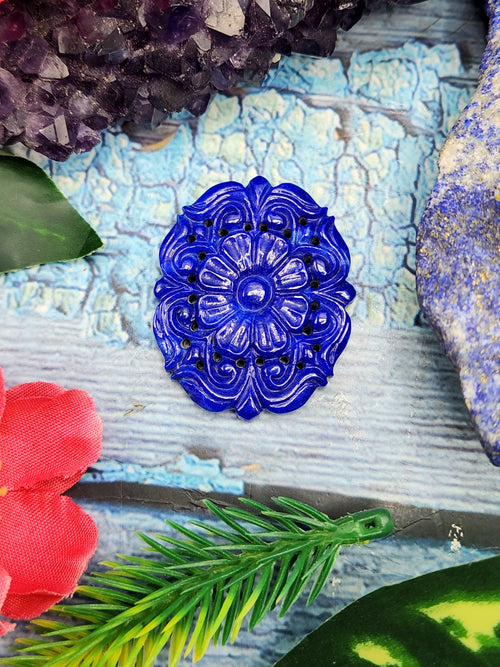 Lapis Lazuli Pendant Carving in Mughal Floral Design - Eternal Elegance | Gemstone Necklace | Birthday Gift | Valentine gift | Mother's Day gift