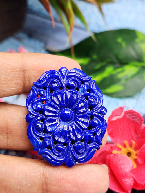 Lapis Lazuli Pendant Carving in Mughal Floral Design - Eternal Elegance | Gemstone Necklace | Birthday Gift | Valentine gift | Mother's Day gift