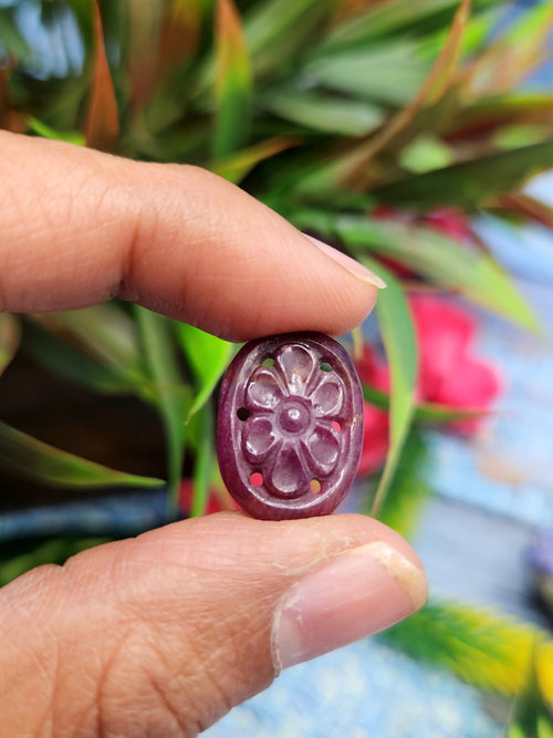 Floral Carved Ruby Stone Pair for Earrings or Pendant - A Journey to Grounding and Security