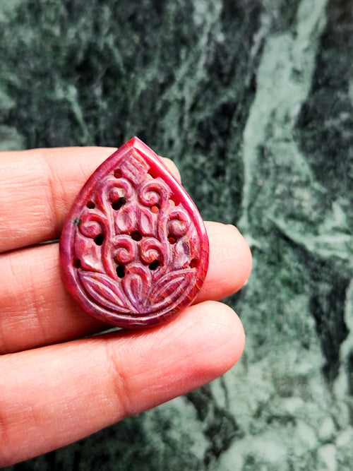 Ruby Floral Carving Pendant - Strengthening Relationships and Promoting Stability | Gemstone Pendant | Birthday Gift | Daughter's Day Gift | Mother's Day Gift