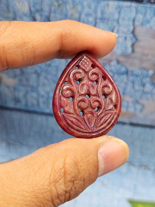 Ruby Floral Carving Pendant - Strengthening Relationships and Promoting Stability | Gemstone Pendant | Birthday Gift | Daughter's Day Gift | Mother's Day Gift