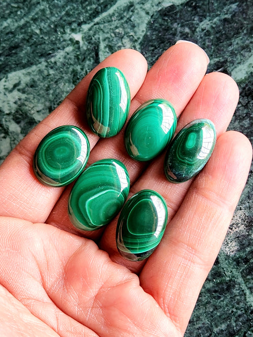 Malachite Cabochons Oval-Shaped Loose Gemstones - Beauty, Luck and Confidence in Every Facet - Lot of 6 units