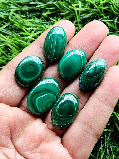 Malachite Cabochons Oval-Shaped Loose Gemstones - Beauty, Luck and Confidence in Every Facet - Lot of 6 units