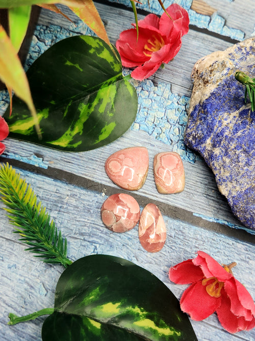 Rhodochrosite Cabochon Mix Shape Loose Gemstone - Captivating Beauty and Tranquil Energy | Lot of 4 units