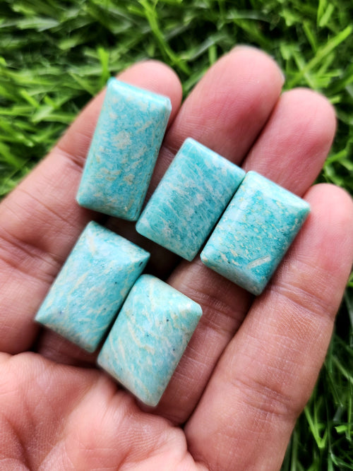 Amazonite Cabochons Rectangle Shaped Loose Gemstones- Merging Beauty and Spirituality | Lot of 5 units