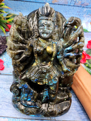 Goddess Kali statue/idol/murti in labradorite stone - A Divine Fusion of Wisdom and Spiritual Illumination | 8 inches and 3110 gms