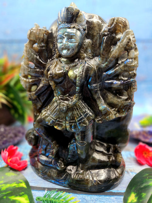 Goddess Kali statue/idol/murti in labradorite stone - A Divine Fusion of Wisdom and Spiritual Illumination | 8 inches and 3110 gms