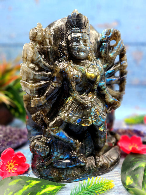 Goddess Kali statue/idol/murti in labradorite stone - A Divine Fusion of Wisdom and Spiritual Illumination | 8 inches and 3110 gms