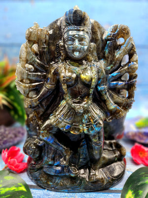 Goddess Kali statue/idol/murti in labradorite stone - A Divine Fusion of Wisdom and Spiritual Illumination | 8 inches and 3110 gms