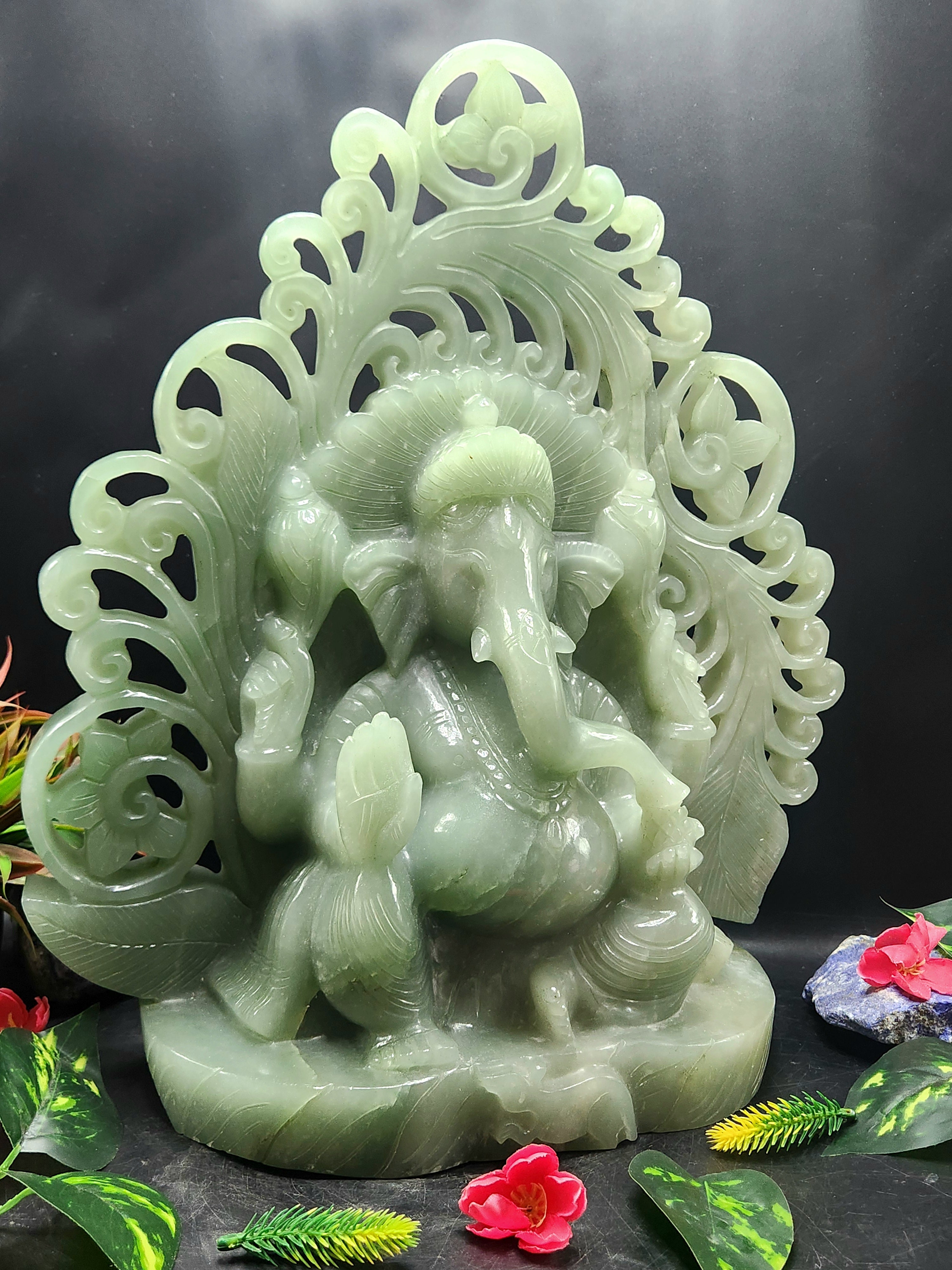 Lord Ganesha Statue in Light Green Aventurine: Unlock Divine Power and Prosperity | Reiki/Chakra/Healing/Energy | Home Decor