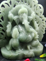 Lord Ganesha Statue in Light Green Aventurine: Unlock Divine Power and Prosperity | Reiki/Chakra/Healing/Energy | Home Decor