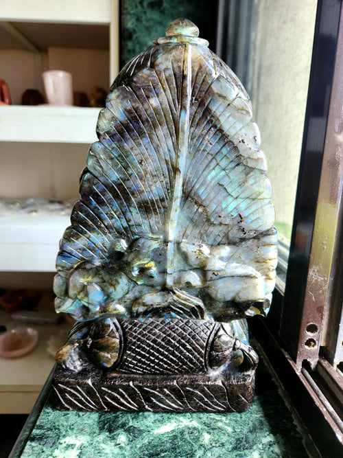 Labradorite Ganesh Carving with Beautiful Flash: A Divine Fusion of Spirituality and Transformation | Ganapati statue | Home Decor | Ganesh Murti | gift a ganesha