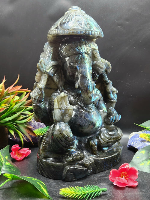 Labradorite Ganesh Carving with Beautiful Flash: A Divine Fusion of Spirituality and Transformation | Ganapati statue | Home Decor | Ganesh Murti | gift a ganesha