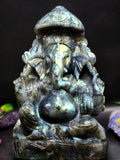 Labradorite Ganesh Carving with Beautiful Flash: A Divine Fusion of Spirituality and Transformation | Ganapati statue | Home Decor | Ganesh Murti | gift a ganesha