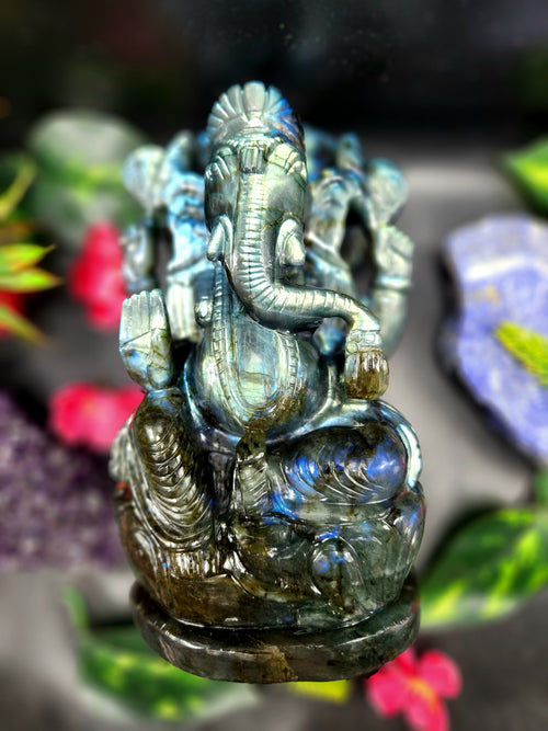 Labradorite Lord Ganesh Statue for Spiritual Harmony and Artistic Elegance | Figurine in Crystals and Gemstones - 8 inches and 2640 weight