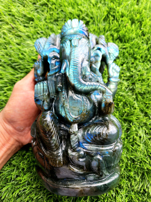 Labradorite Lord Ganesh Statue for Spiritual Harmony and Artistic Elegance | Figurine in Crystals and Gemstones - 8 inches and 2640 weight