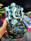 Labradorite Lord Ganesh Statue for Spiritual Harmony and Artistic Elegance | Figurine in Crystals and Gemstones - 8 inches and 2640 weight