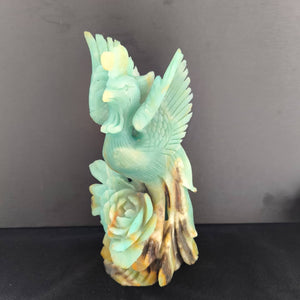 Amazonite Parrot on Rose Flower Carving: A Masterpiece for Home Decor | Animal carving