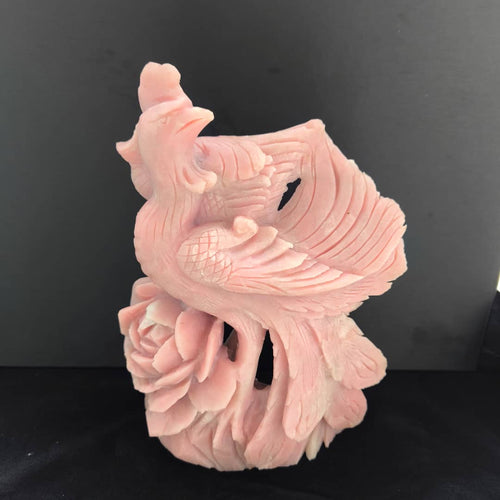 Pink Opal Parrot on Rose Flower Carving: A Touch of Serenity for Your Sacred Space | Animal carving