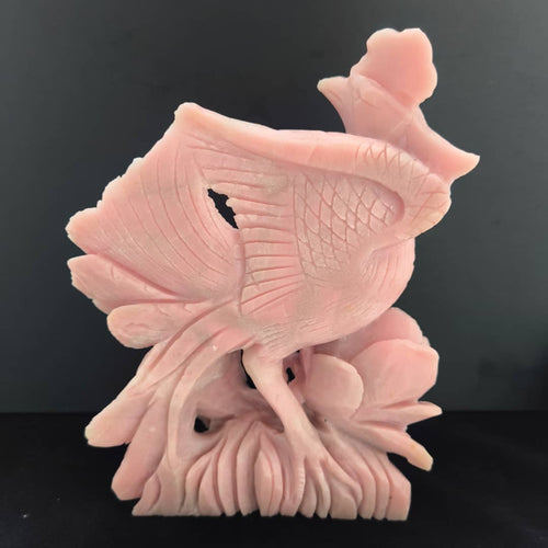 Pink Opal Parrot on Rose Flower Carving: A Touch of Serenity for Your Sacred Space | Animal carving