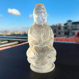 Kwan Yin Carving in Clear Quartz: A Divine Fusion of Wisdom and Spiritual Illumination | Reiki/Chakra/Healing/Energy | Crystal Home Decor