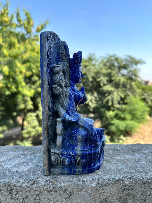 Exquisite Spiritual Carvings: The Divine Presence of Goddess Gaj Laxmi and Goddess Tara in Aventurine and Lapis Lazuli