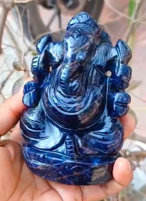 Sodalite Gemstone - Handmade Carving of Ganesh