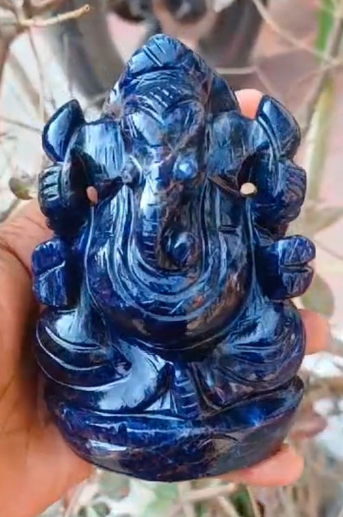 Sodalite Gemstone - Handmade Carving of Ganesh