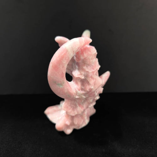 Handmade carving of Pink Opal Winged Angel on Half Moon: A Beacon of Tranquility and Protection