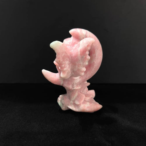 Handmade carving of Pink Opal Winged Angel on Half Moon: A Beacon of Tranquility and Protection