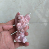 Handmade carving of Pink Opal Winged Angel on Half Moon: A Beacon of Tranquility and Protection