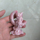 Handmade carving of Pink Opal Winged Angel on Half Moon: A Beacon of Tranquility and Protection