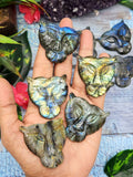 Majestic Handmade Gemstone Carving of Lion Face in Labradorite Stone - Symbol of Strength and Protection - 2 inches - ONE PIECE ONLY