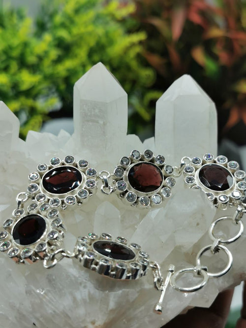 Garnet Bracelet embedded with cubic zircona stones made in 925 sterling silver | Christmas gift | Mothers Day | Anniversary Gift | Birthday Gift - Shwasam