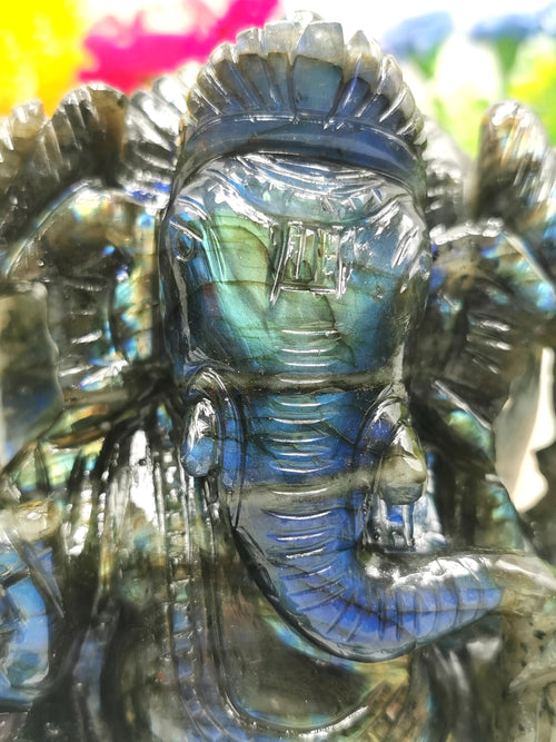 Labradorite Handmade Carving of Ganesh - Shwasam