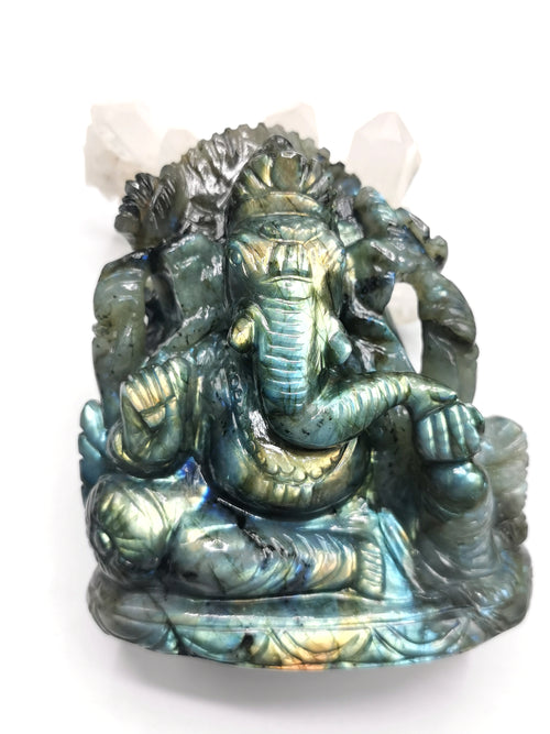 Labradorite Handmade Carving of Ganesh - Lord Ganesha Idol | Sculpture | Murti in Crystals and Gemstones - Shwasam