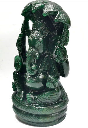 Green Aventurine Handmade Carving of Ganesh - Lord Ganesha Idol | Sculpture | Murti in Crystals and Gemstones - Reiki/Chakra/Healing - 9 inches and 2.33 kg (5.13 lb)