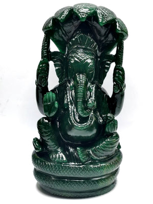 Green Aventurine Handmade Carving of Ganesh - Lord Ganesha Idol | Sculpture | Murti in Crystals and Gemstones - Reiki/Chakra/Healing - 9 inches and 2.33 kg (5.13 lb)