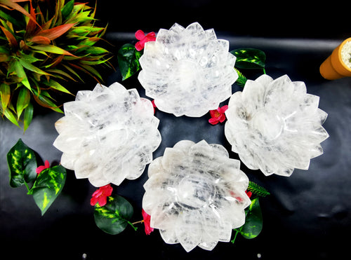 Lotus Bowl hand carved in White Quartz - 7 inches diameter and 600 gms (1.32 lb) - ONE BOWL ONLY