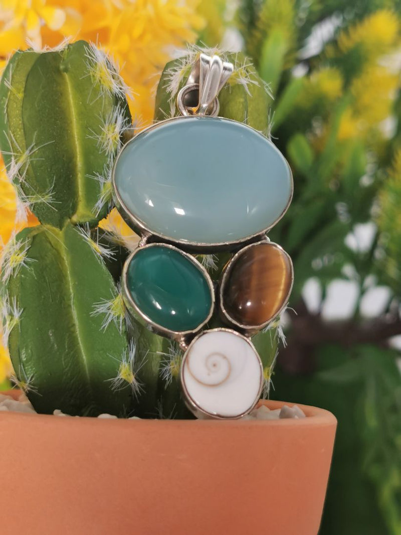 Multi Gemstone Jewelry Pendant having blue & green onyx, tiger eye and