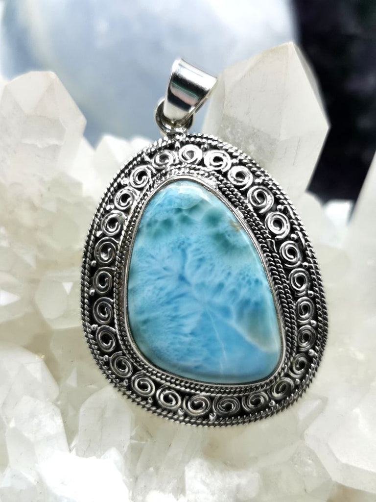 Genuine Larimar stone pendant made in 925 Sterling silver | gemstone j