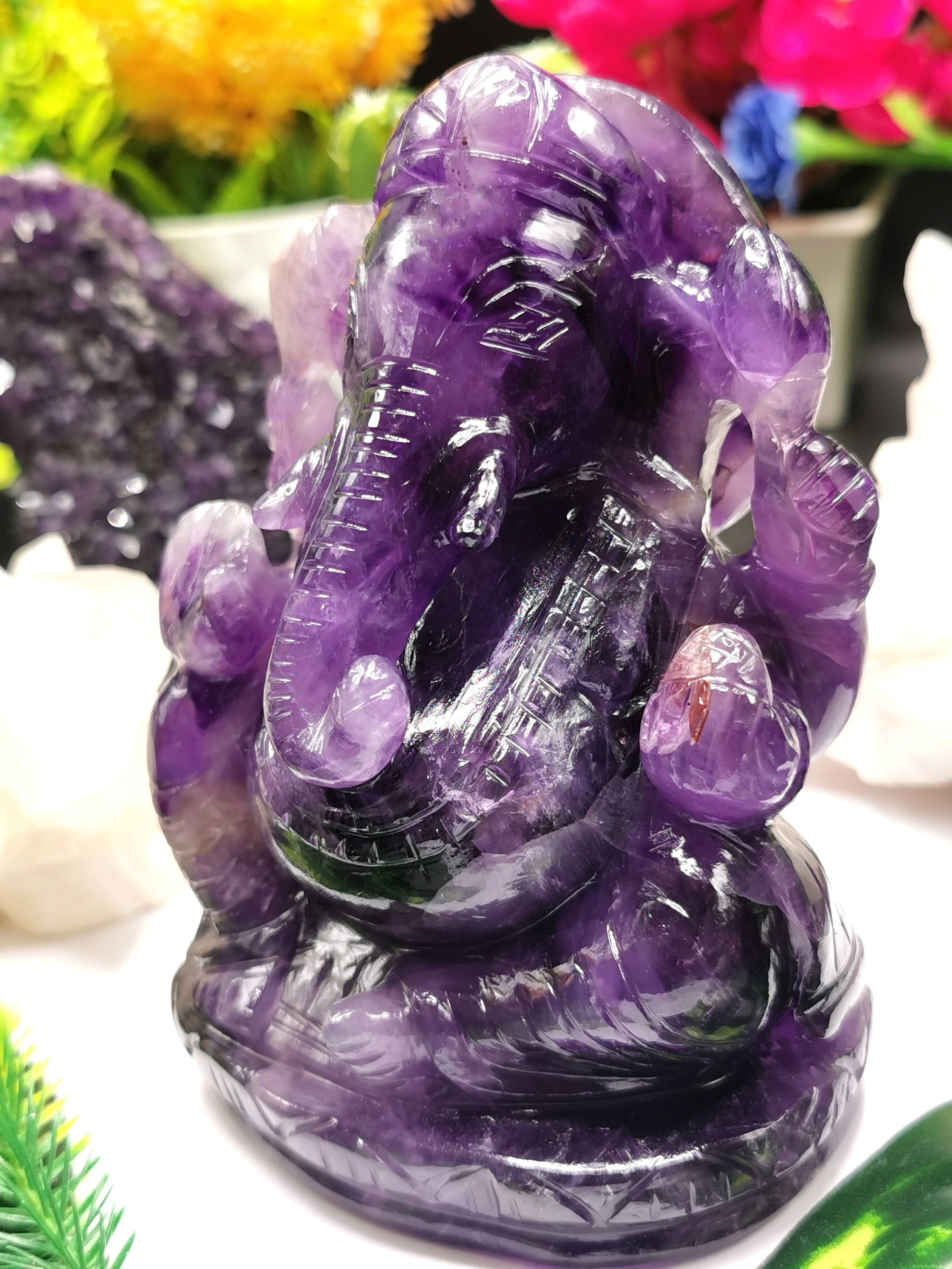 Ganesh Statue in Amethyst Handmade Carving | Lord Ganesha Idol | Figur