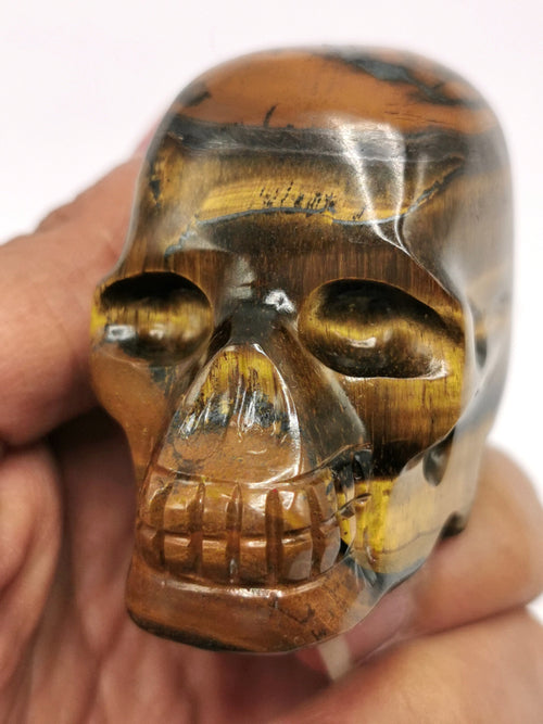 Skull in natural tiger eye stone - reiki/chakra/healing - crystal crafts - weight 132 gm (0.29 lb) and 2 inches