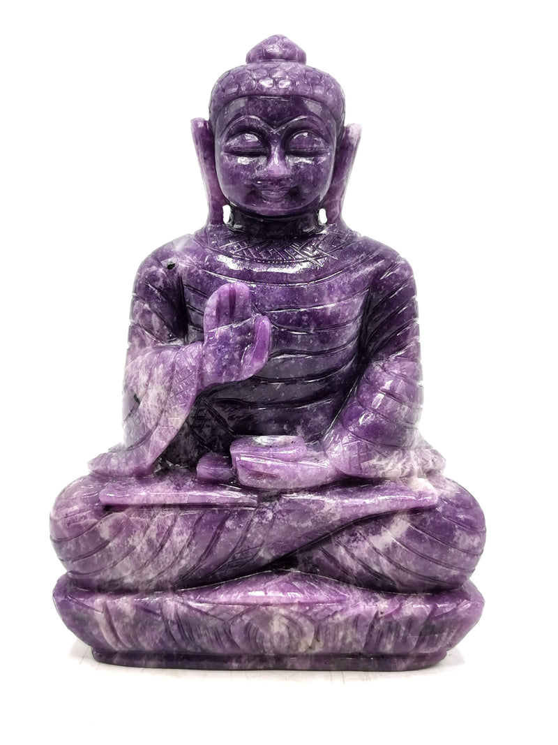 Lepidolite Buddha - handmade carving of serene and meditating Lord Buddha - crystal/reiki/healing - 5.5 inches outlet and 0.720 kg (1.58 lb)