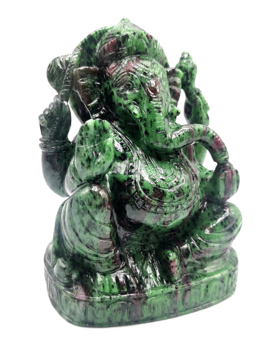 Ruby Ziosite Handmade Carving of Ganesh - Lord Ganesha Idol | Figurine in Crystals and Gemstones - 5.5 inches and 1.57 kg (3.45 lb)