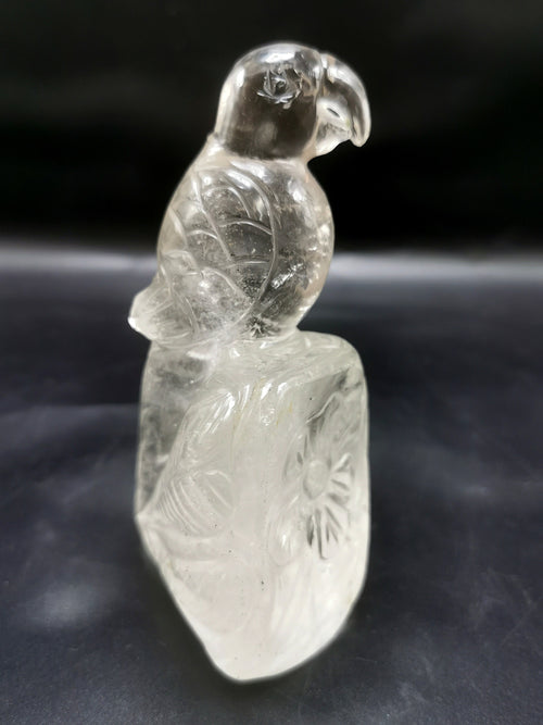 Beautifully hand carved bird carving on natural clear quartz stone - reiki/energy/chakra - 5.5 inches long and 480 gms (1.06 lb)