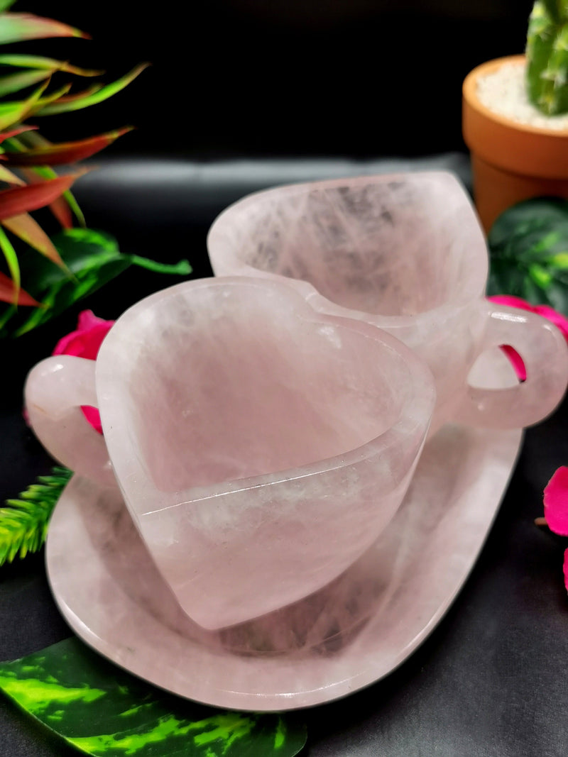 5322 - Crystal Heart Mug Set - Rose Quartz - Comes with Coaster - 2 Cups in  Each Set - Top Quality Crystal